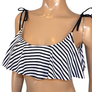 3/$20 Bluenotes Striped Flounce Bikini Top Black White Womens Medium Tie Straps